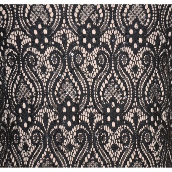 R&M Richards Ladies 12 Black Taupe Sequin Lace Sheath Dress Evening Wear Party - Picture 8 of 12